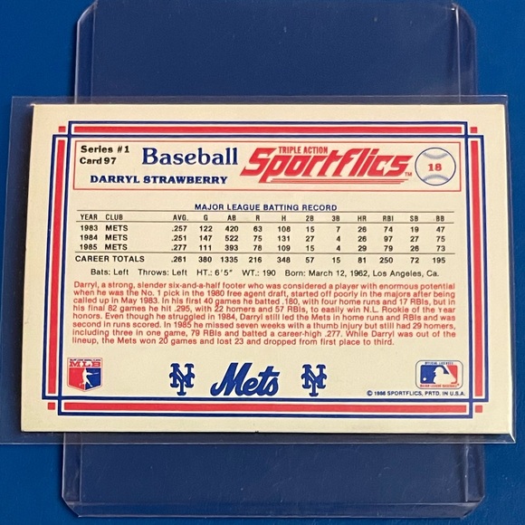 Darryl Strawberry #97 1986 Sportflics Baseball Trading Card - Picture 2 of 2